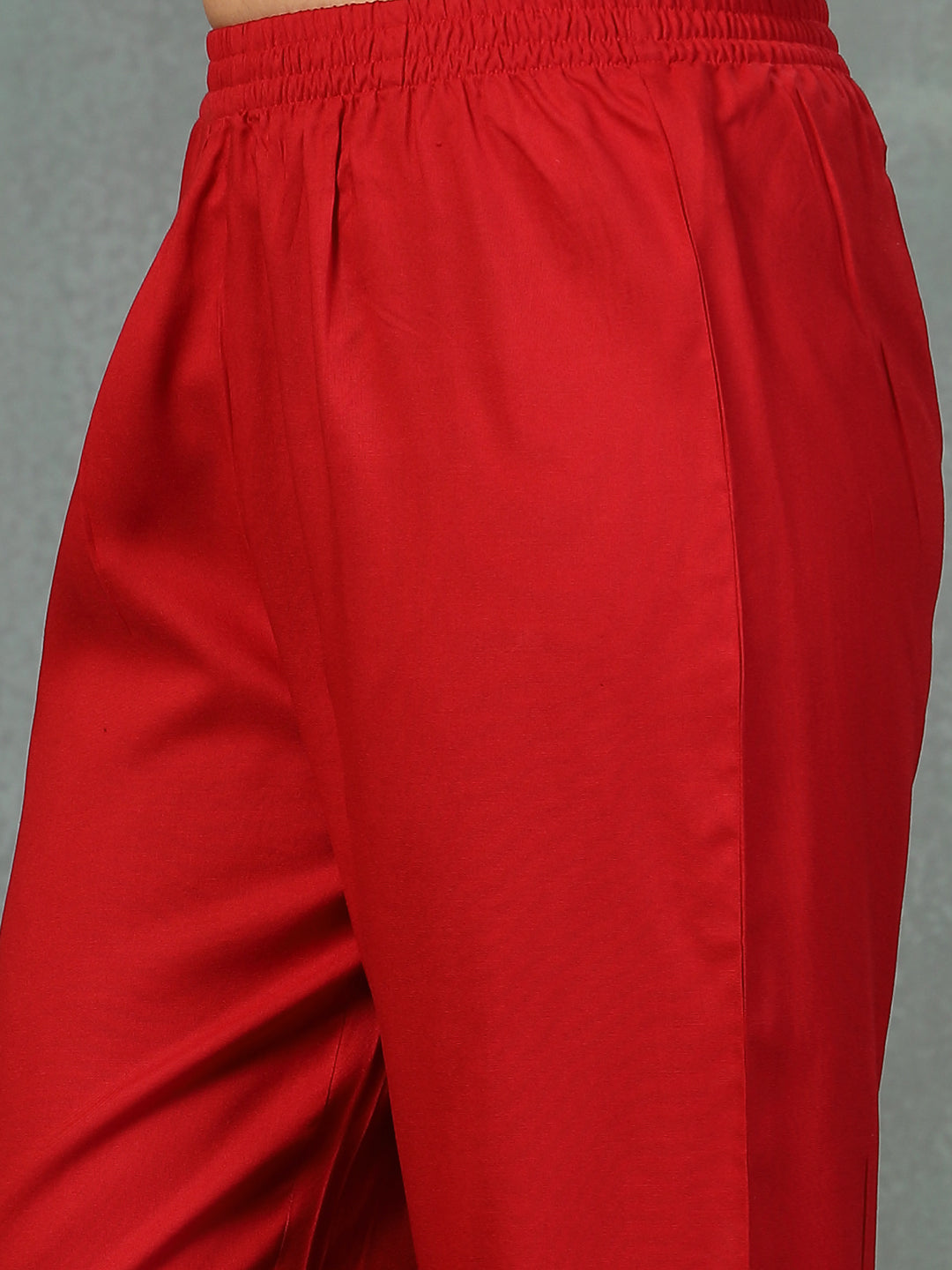 Red-Rayon-Solid-Tiered-3-Piece-Kurta-Set
