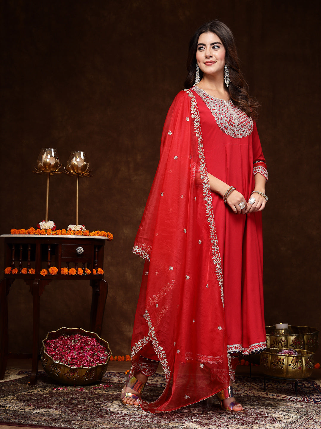 Red-Rayon-Solid-&-Embroidered-3-Piece-Kurta-Set
