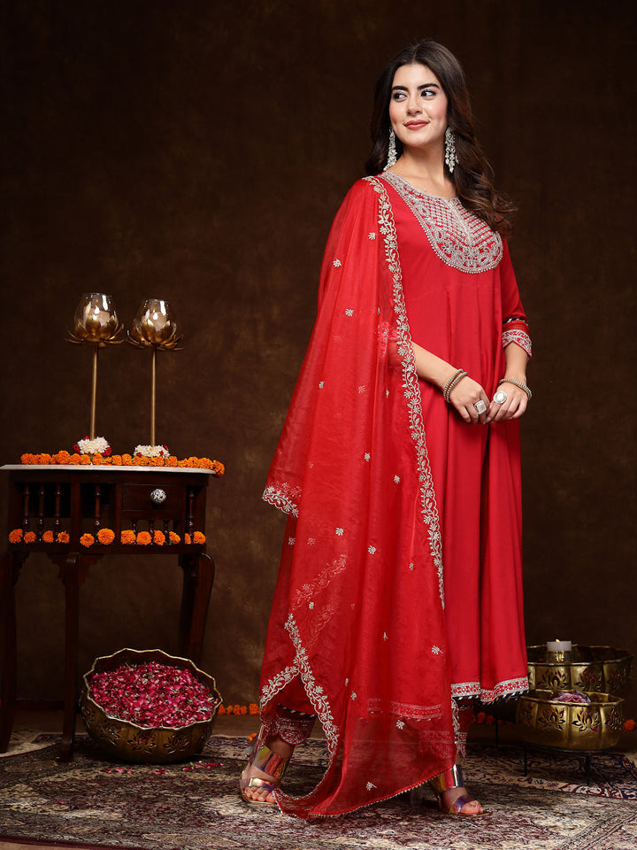 Red-Rayon-Solid-&-Embroidered-3-Piece-Kurta-Set