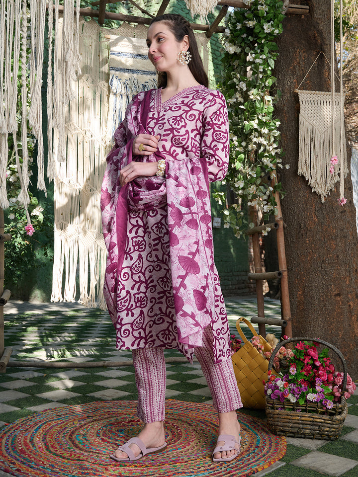 Red-Cotton-Blend-Ethnic-Printed-3-Piece-Kurta-Set