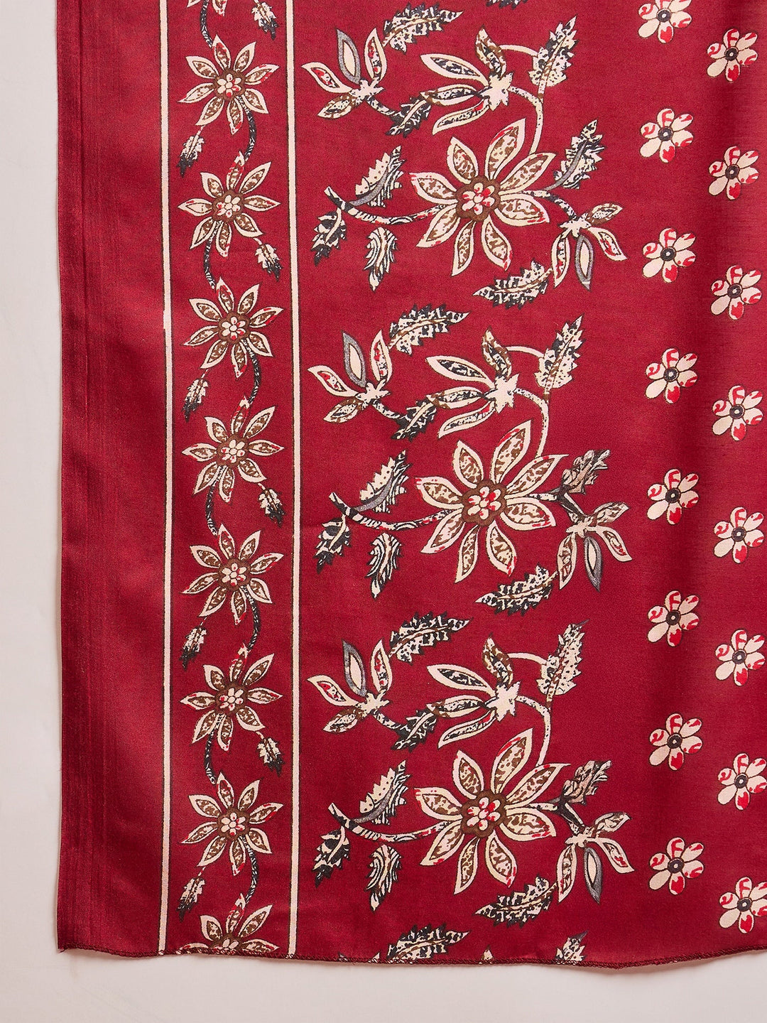 Red Ethnic Printed Cotton Straight Kurta Pant Dupatta Set