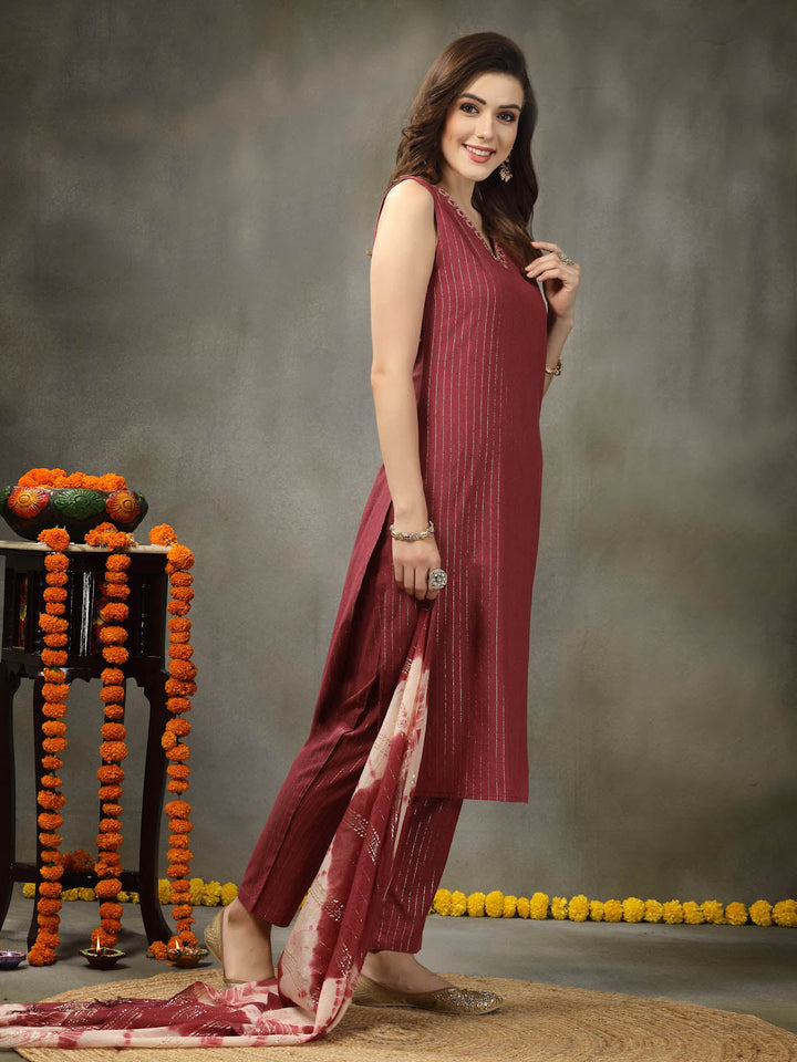 Red-Cotton-Woven-Designed-Straight-3-Piece-Kurta-Set