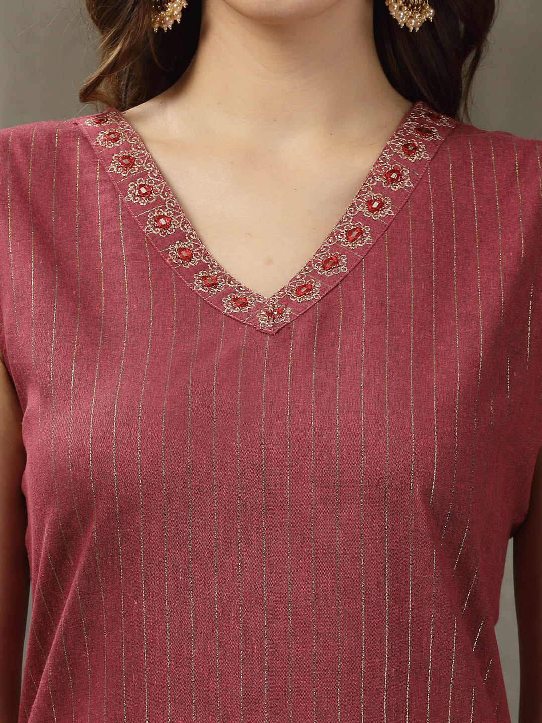 Red-Cotton-Woven-Designed-Straight-3-Piece-Kurta-Set