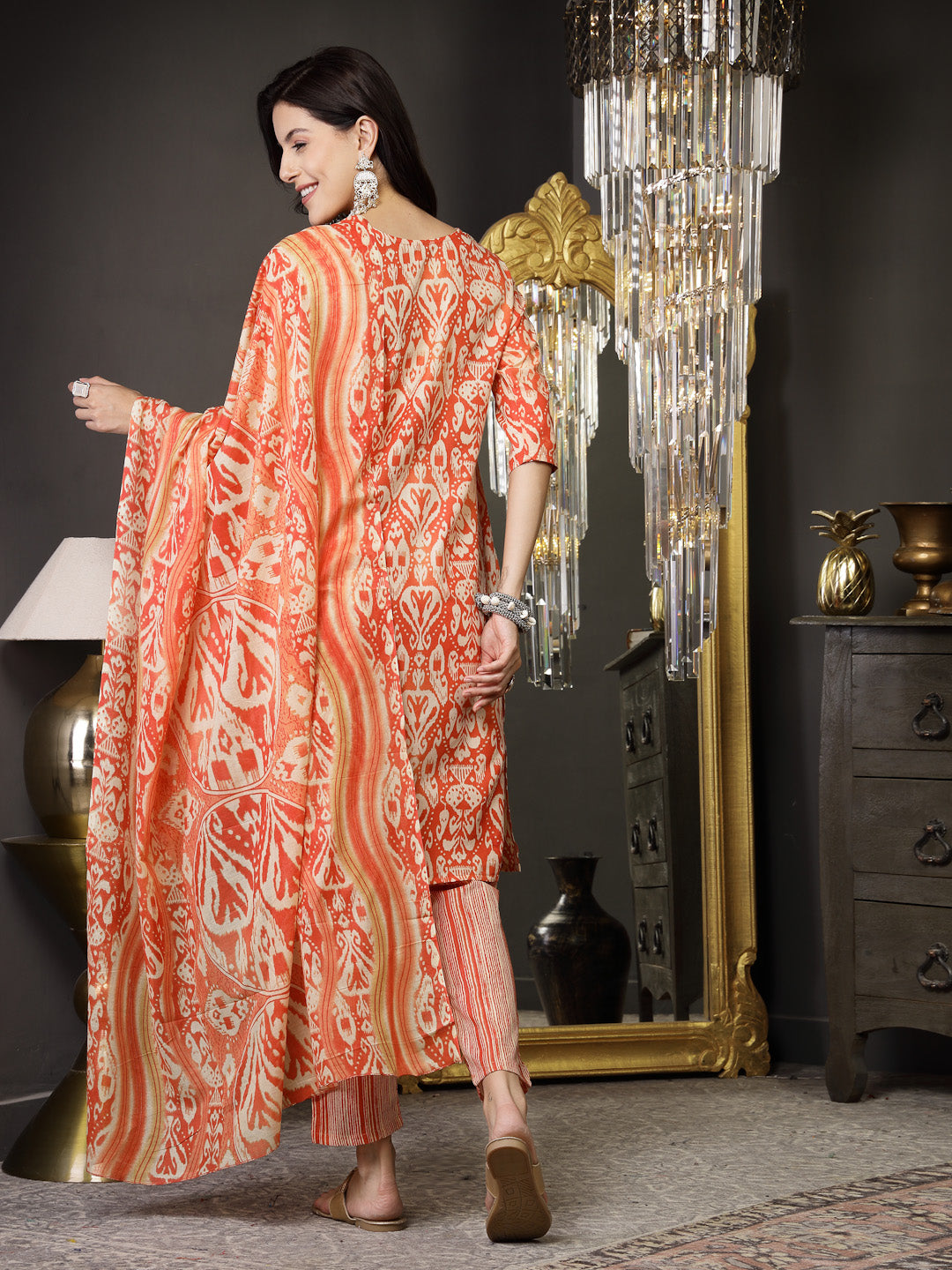 Orange-Cotton-Straight-Striped-3-Piece-Kurta-Set