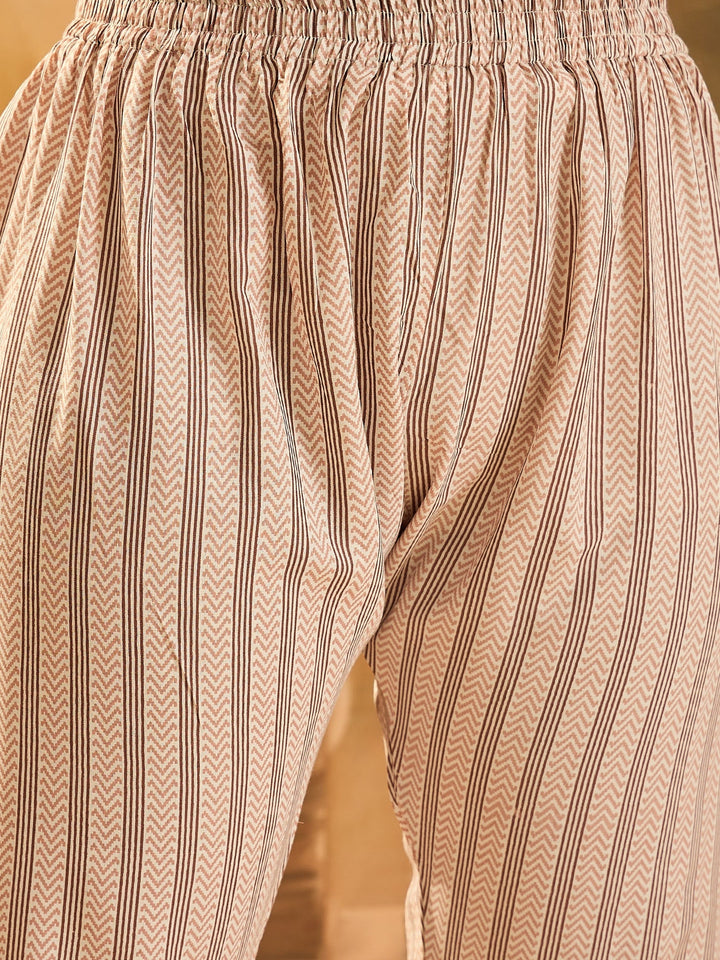 Rust Floral Printed Cotton Straight Kurta Pant Dupatta Set