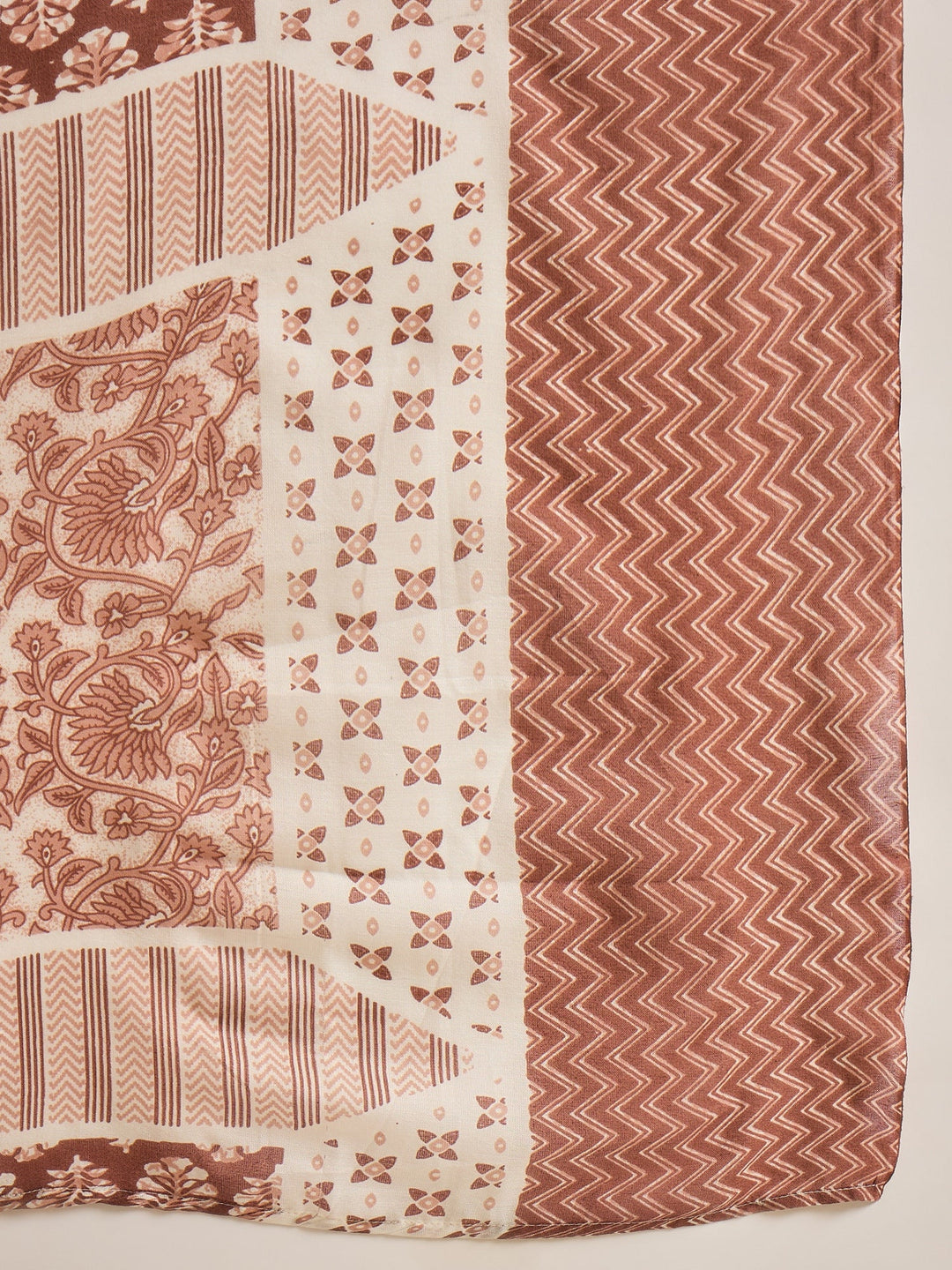 Rust Floral Printed Cotton Straight Kurta Pant Dupatta Set