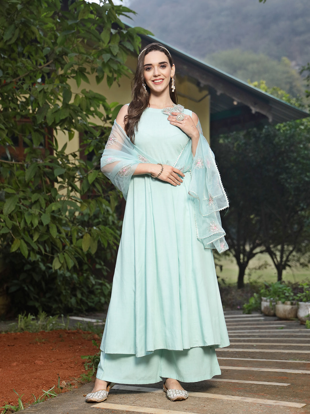 Sky-Blue-Rayon-Embellished-Flared-3-Piece-Kurta-Set
