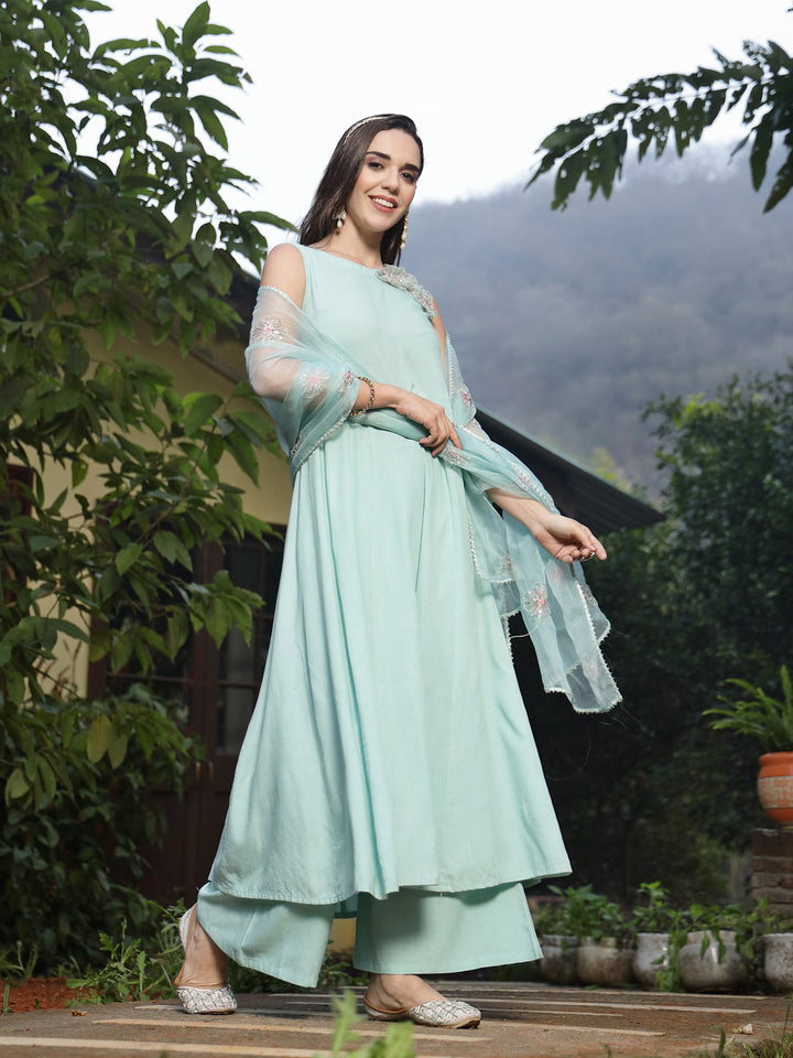 Sky-Blue-Rayon-Embellished-Flared-3-Piece-Kurta-Set