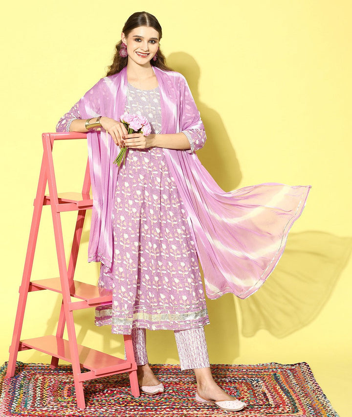 Lavender-Cotton-3-Piece-Anarkali-Set