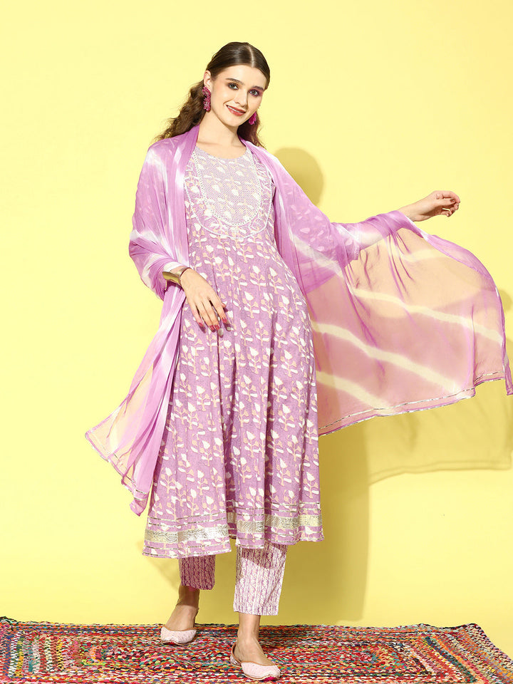 Lavender-Cotton-3-Piece-Anarkali-Set