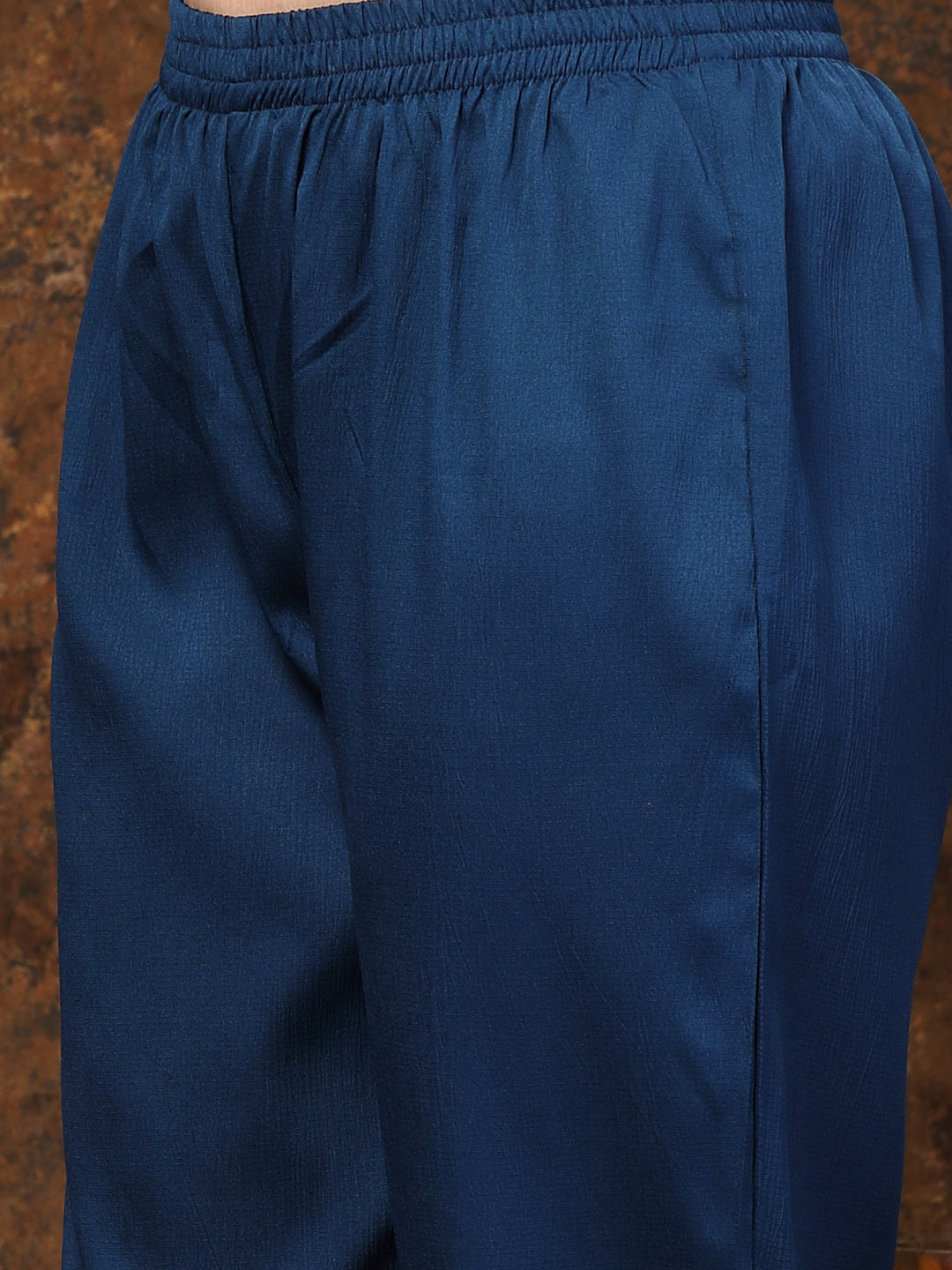 Teal Solid & Embroidered Italian Crush Straight Kurta Pant Dupatta Set