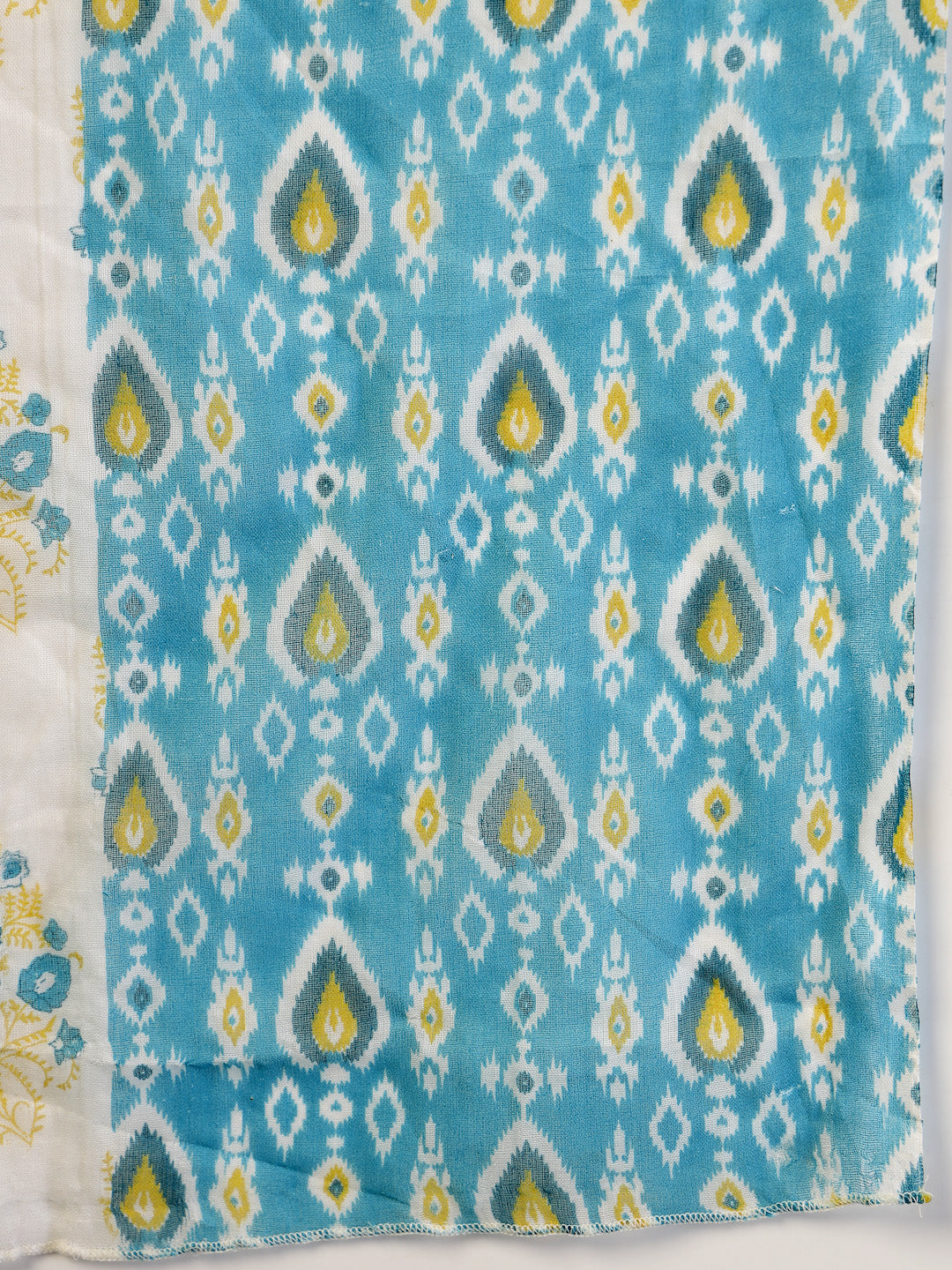 Turquoise-Blue-Cotton-Floral-Printed-A-Line-3-Piece-Kurta-Set