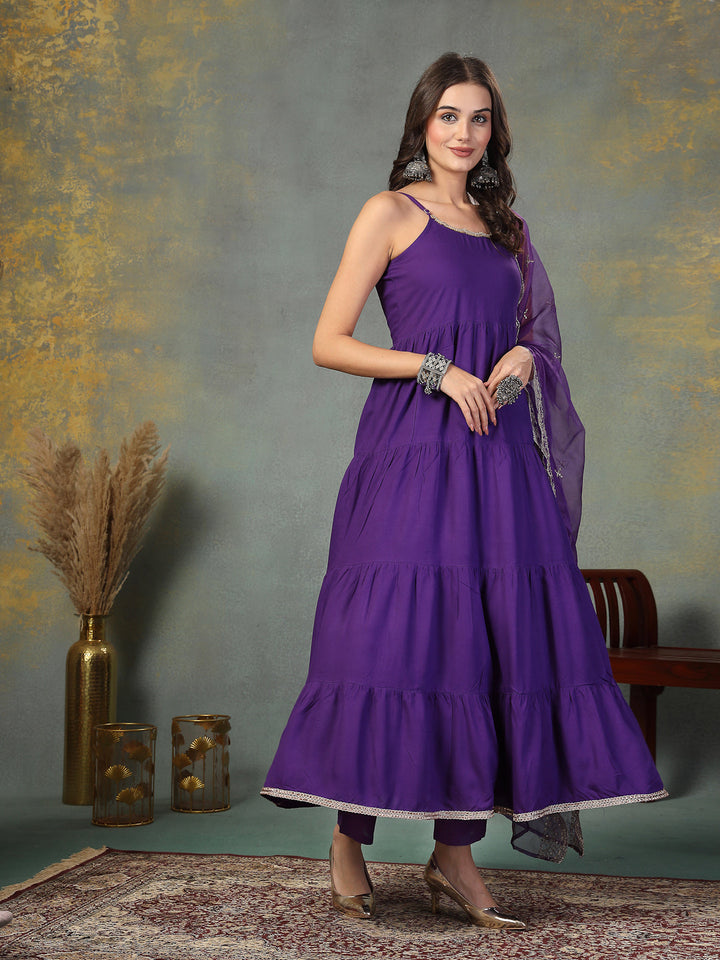 Violet-Rayon-Solid-Tiered-3-Piece-Kurta-Set