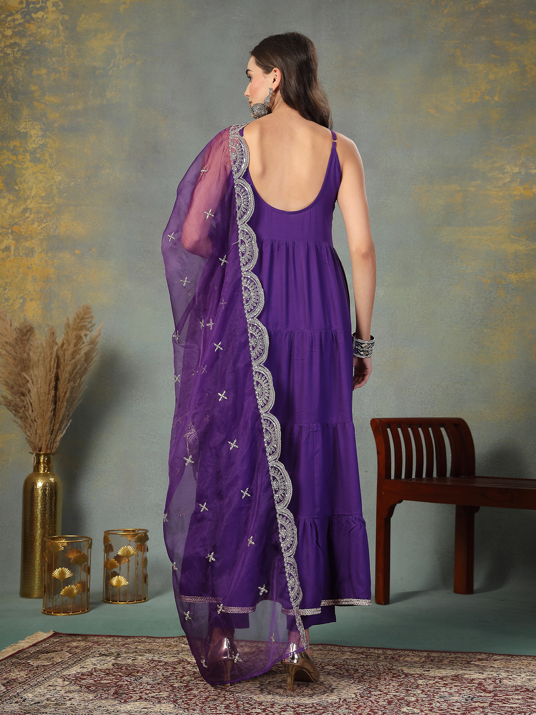 Violet-Rayon-Solid-Tiered-3-Piece-Kurta-Set