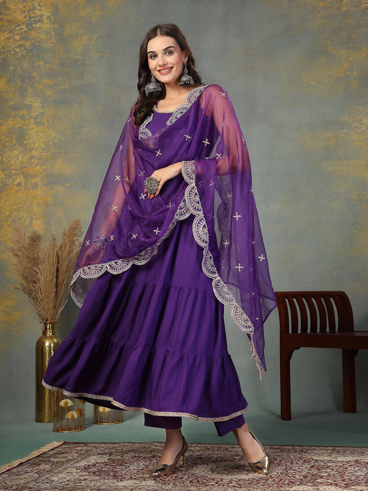 Violet-Rayon-Solid-Tiered-3-Piece-Kurta-Set