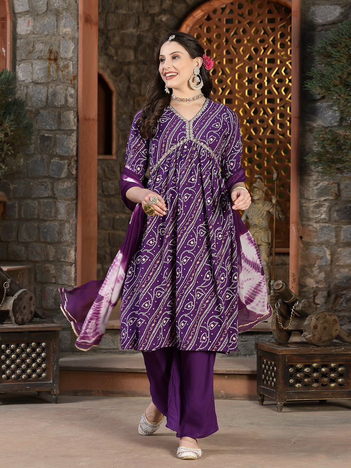 Red-Bandhej-Rayon-Naira-Cut-3-Piece-Kurta-Set