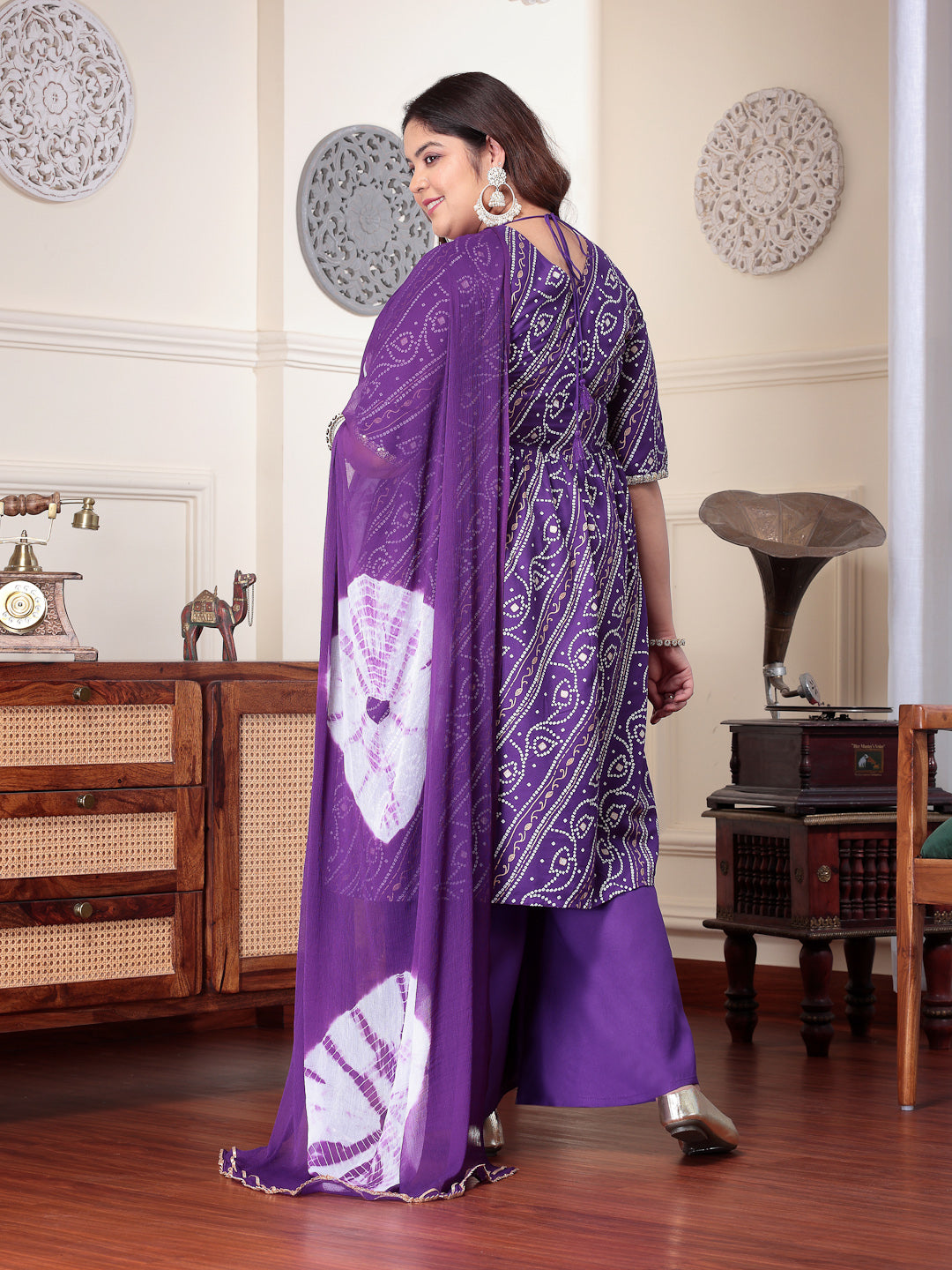Violet-Rayon-Bandhej-Printed-3-Piece-Kurta-Set