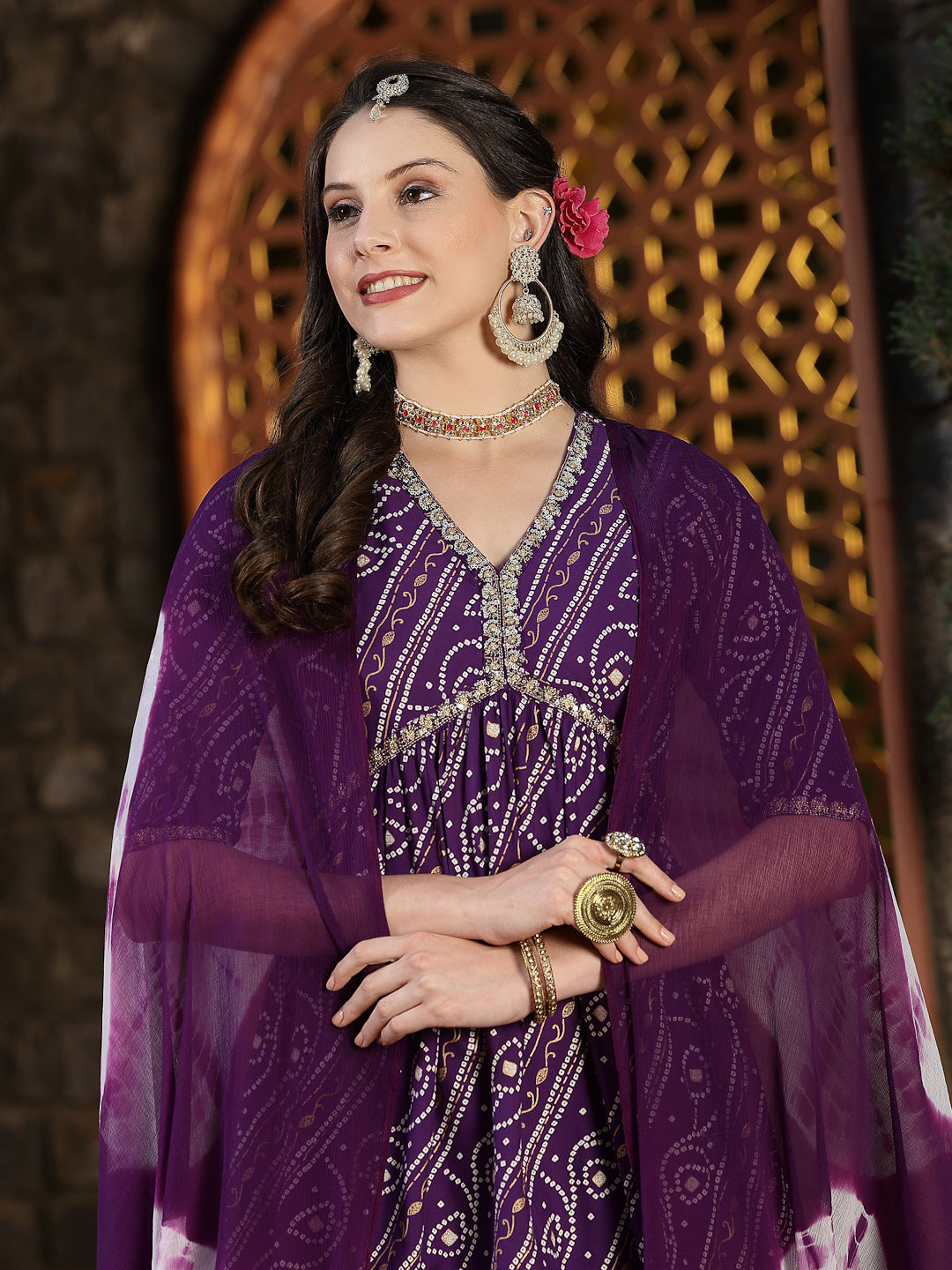 Red-Bandhej-Rayon-Naira-Cut-3-Piece-Kurta-Set