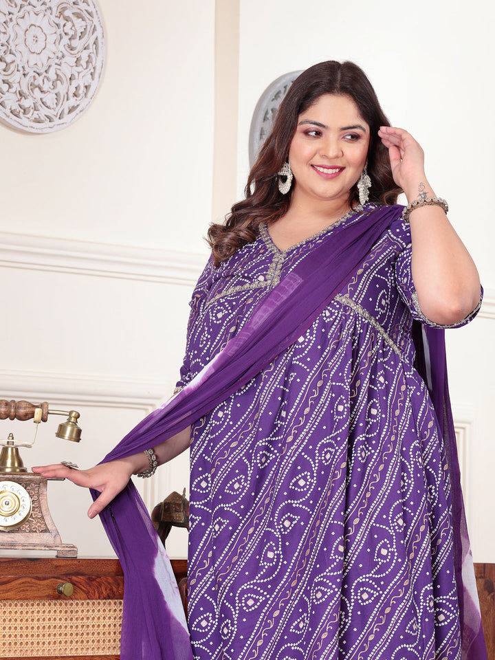 Violet-Rayon-Bandhej-Printed-3-Piece-Kurta-Set