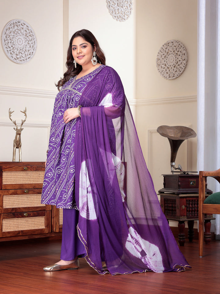 Violet-Rayon-Bandhej-Printed-3-Piece-Kurta-Set