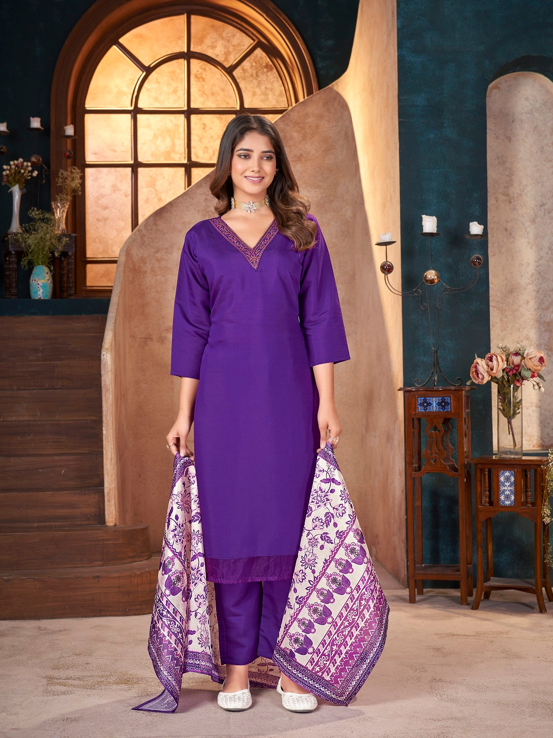 Violet-Silk-Solid-&-Embroidered-Straight-3-Piece-Kurta-Set