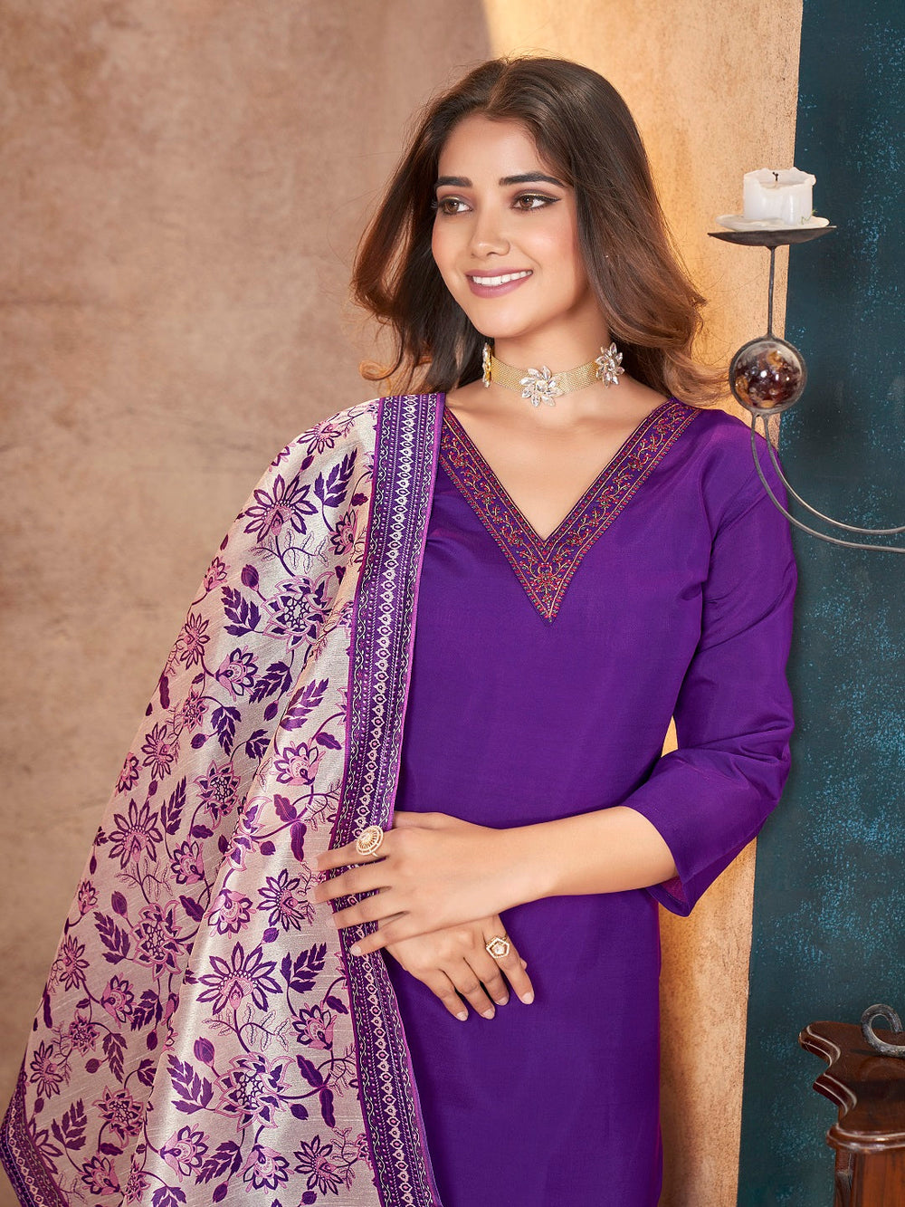 Violet-Silk-Solid-&-Embroidered-Straight-3-Piece-Kurta-Set