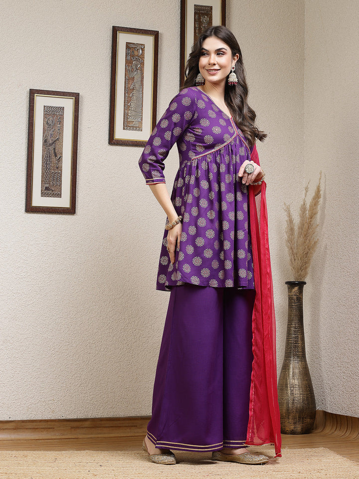 Violet-Rayon-Motif-Printed-A-Line-3-Piece-Kurta-Set