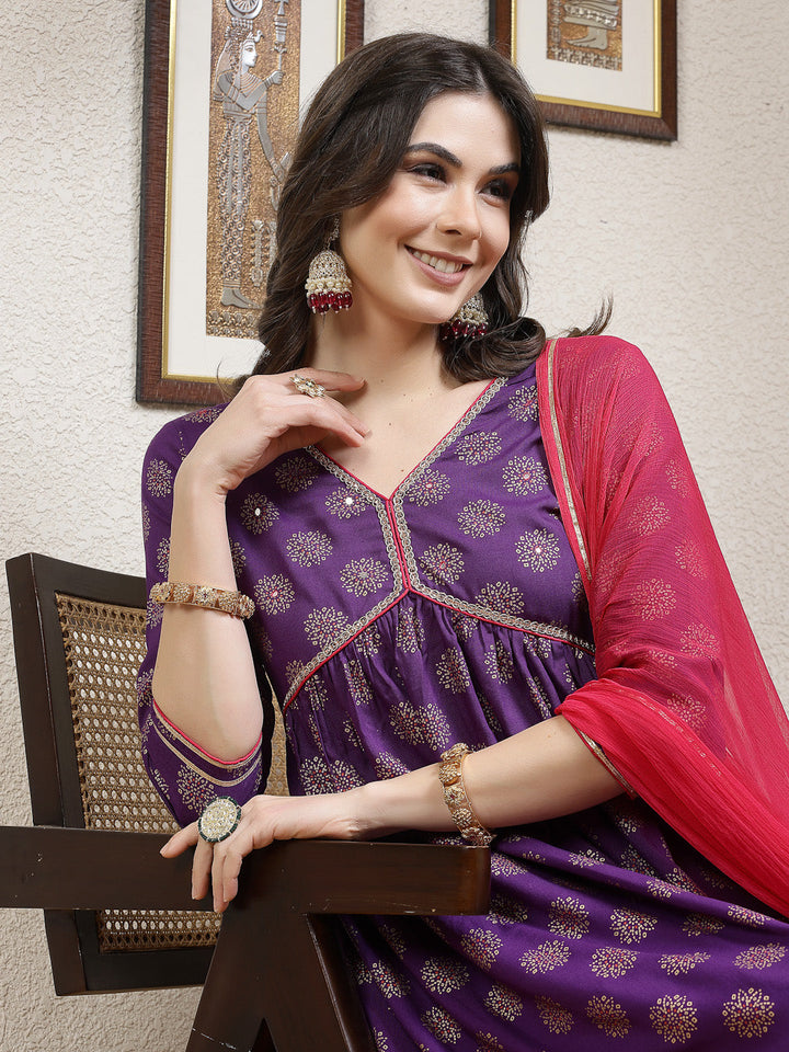 Violet-Rayon-Motif-Printed-A-Line-3-Piece-Kurta-Set