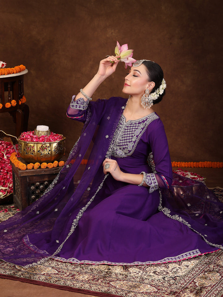 Violet-Rayon-Solid-&-Embroidered-3-Piece-Kurta-Set