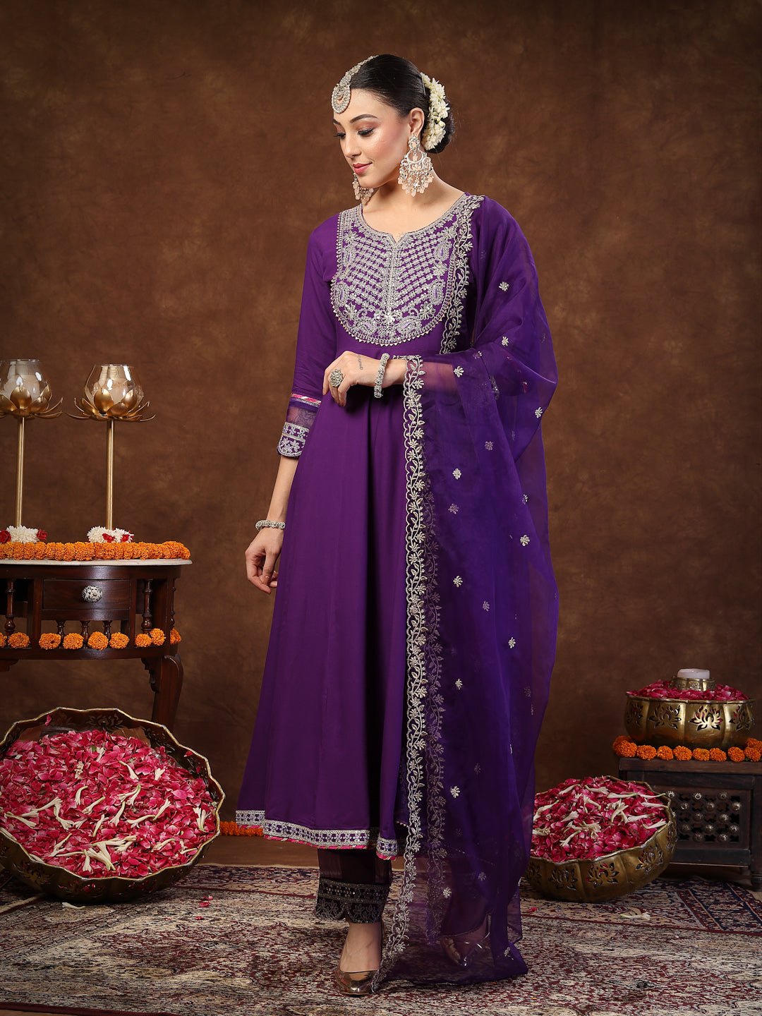 Violet-Rayon-Solid-&-Embroidered-3-Piece-Kurta-Set