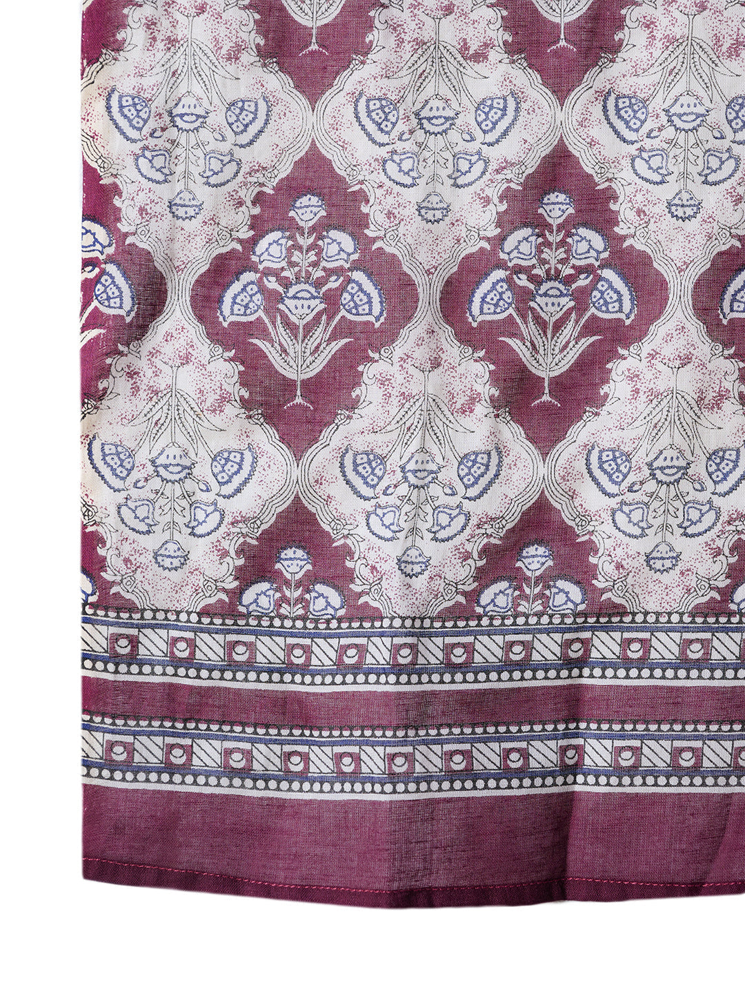 Wine Ajrak Printed Cotton Anarkali Kurta Pant Dupatta Set