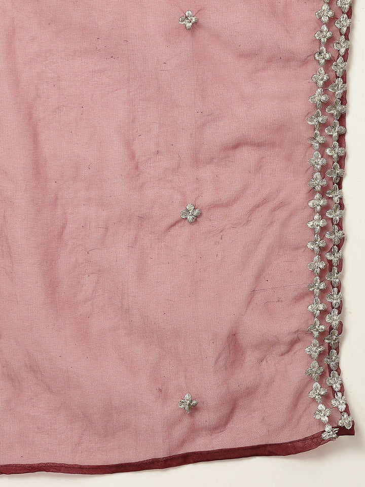 Wine Solid & Embellished Velvet Anarkali Kurta Pant Dupatta Set