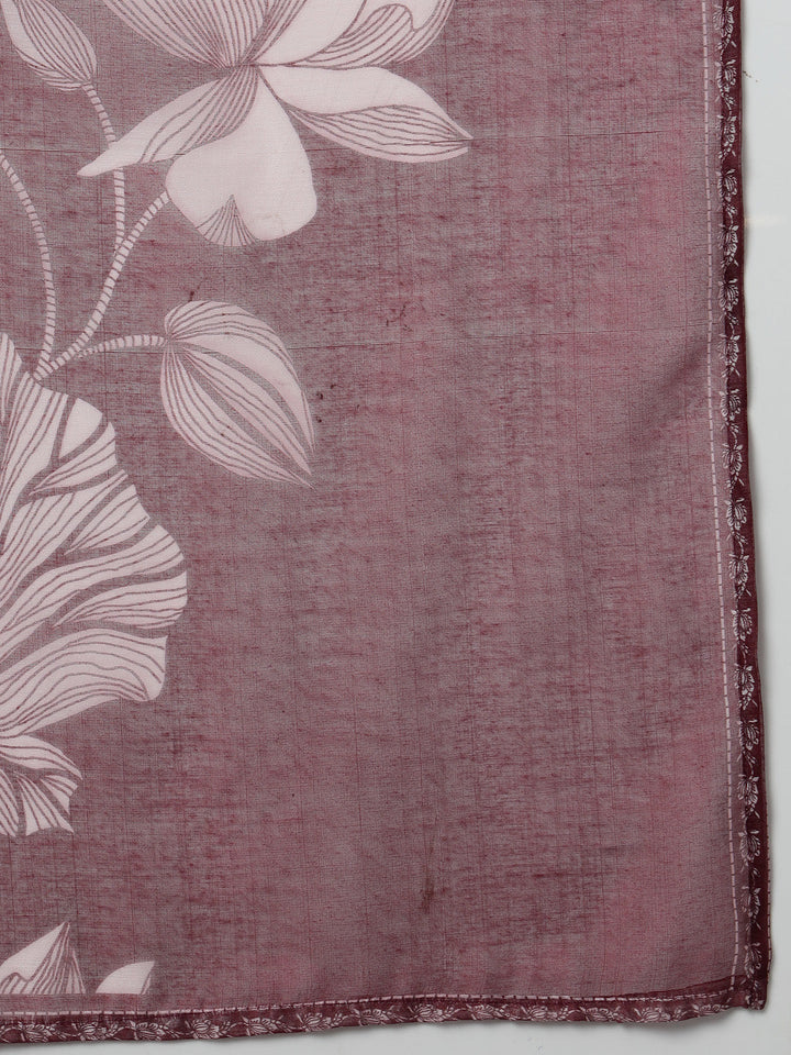 Wine Floral Printed Rayon A-Line Kurta Pant Dupatta Set