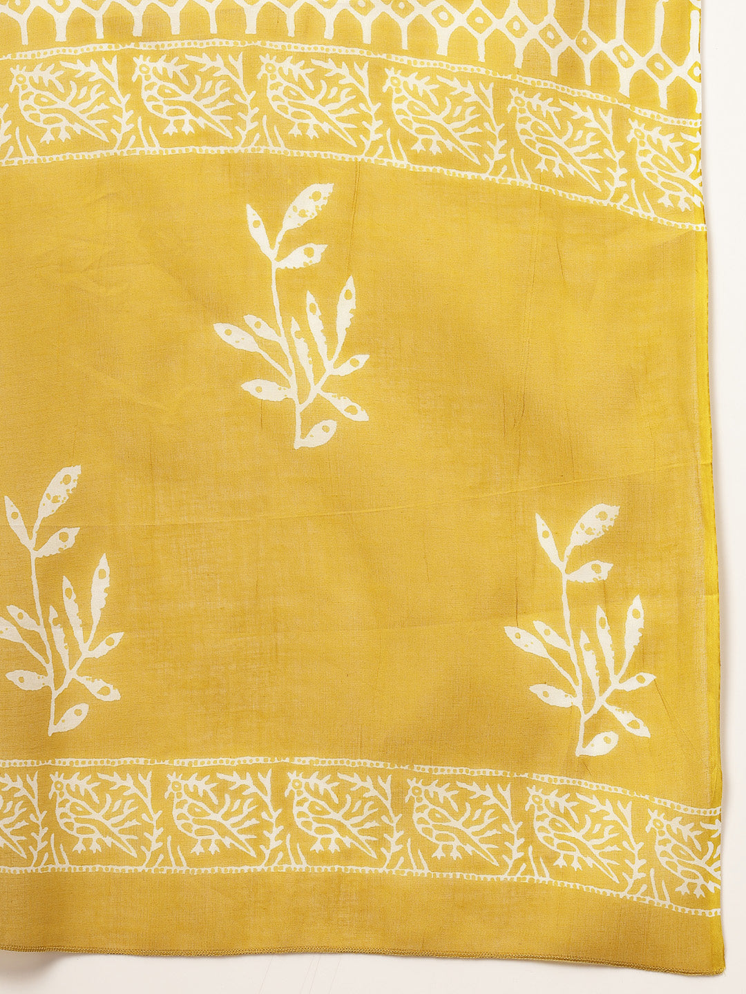 Plus Size Yellow Floral Printed Cotton Anarkali Kurta Pant Dupatta Set