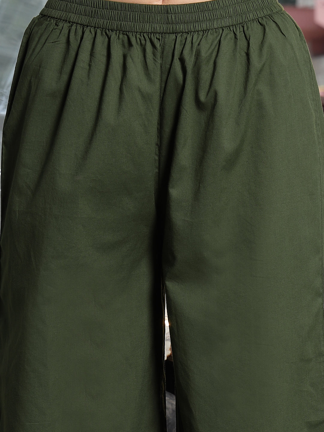 Green Floral Printed Cotton Straight Kurta Palazzo Set