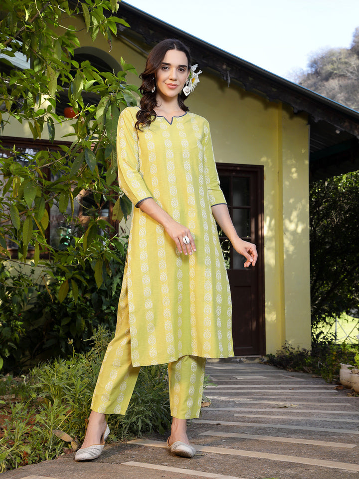 Lime-Green-Cotton-Woven-Design-2-Piece-Kurta-Set