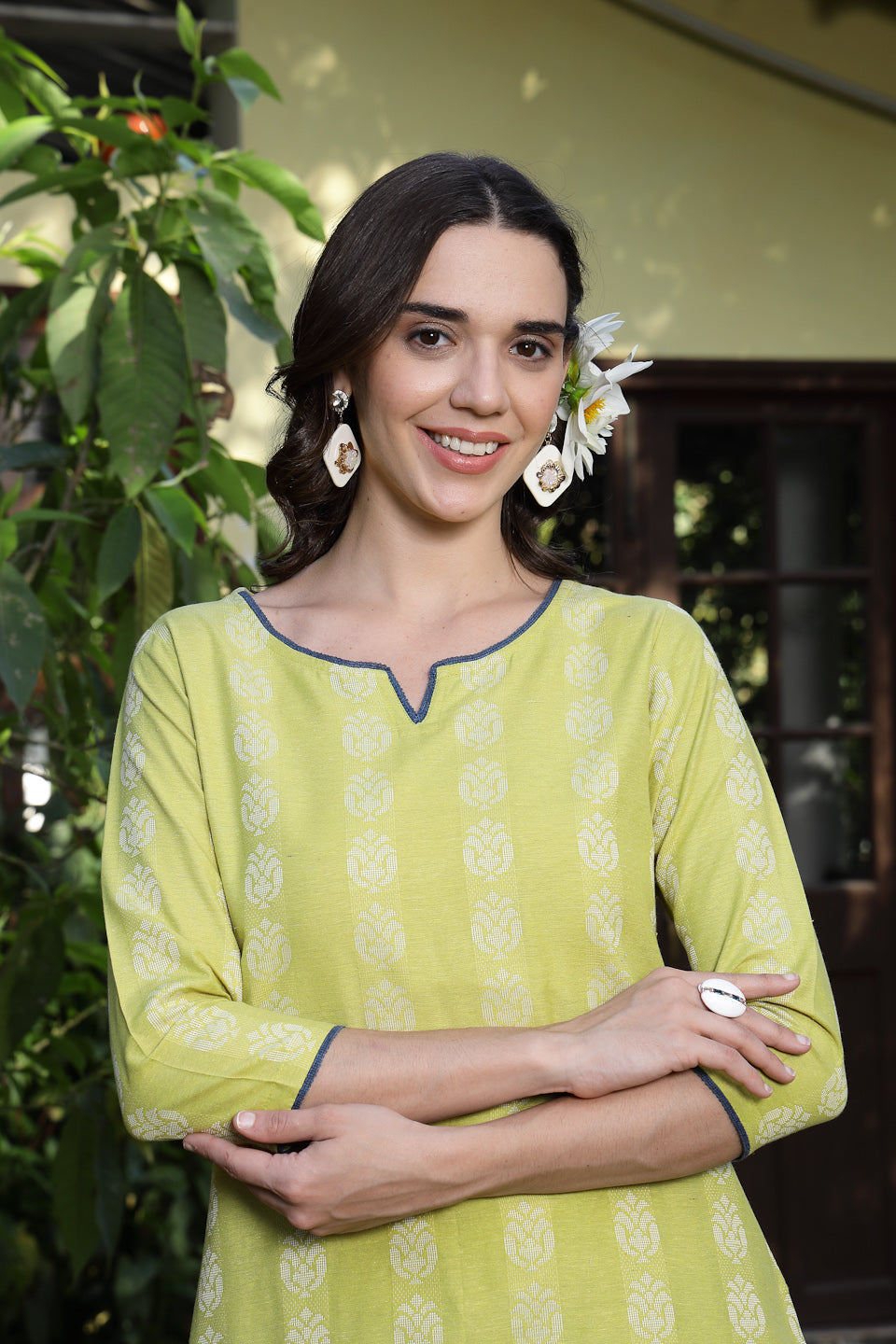 Lime-Green-Cotton-Woven-Design-2-Piece-Kurta-Set