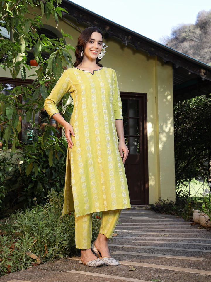 Lime-Green-Cotton-Woven-Design-2-Piece-Kurta-Set