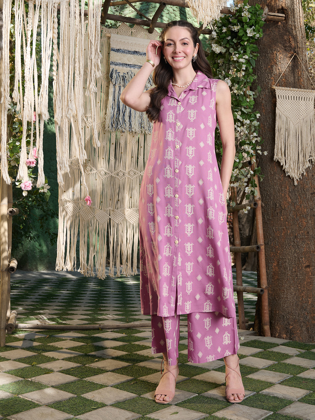 Mauve-Pink-Rayon-Floral-Printed-2-Piece-Kurta-Set