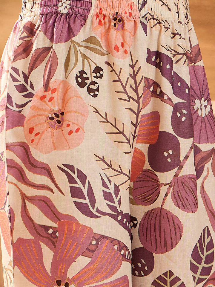 Multicolor Floral Printed Cotton Blend Kurta Palazzo Set