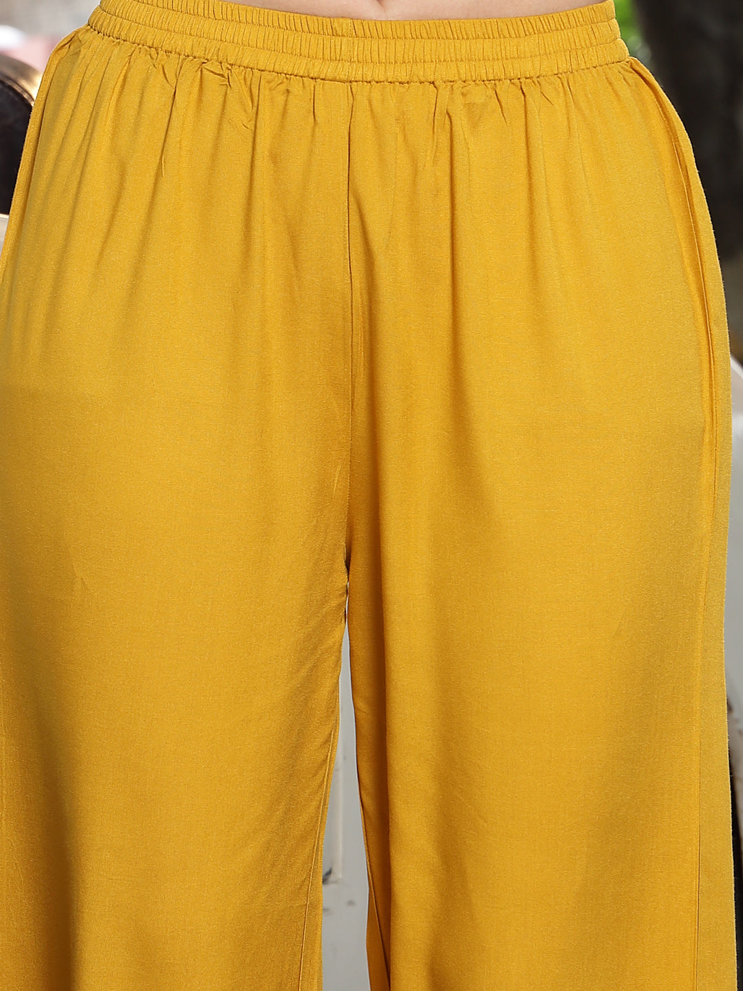 Mustard Floral Printed Cotton Straight Kurta Palazzo Set