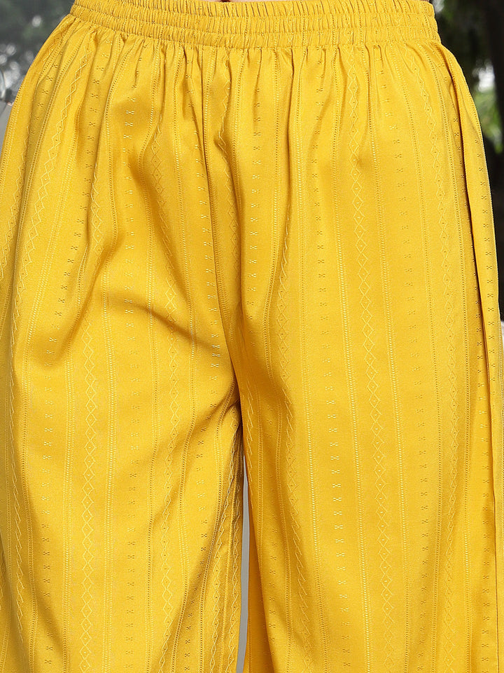 Mustard Woven Design Rayon Straight Kurta Palazzo Set