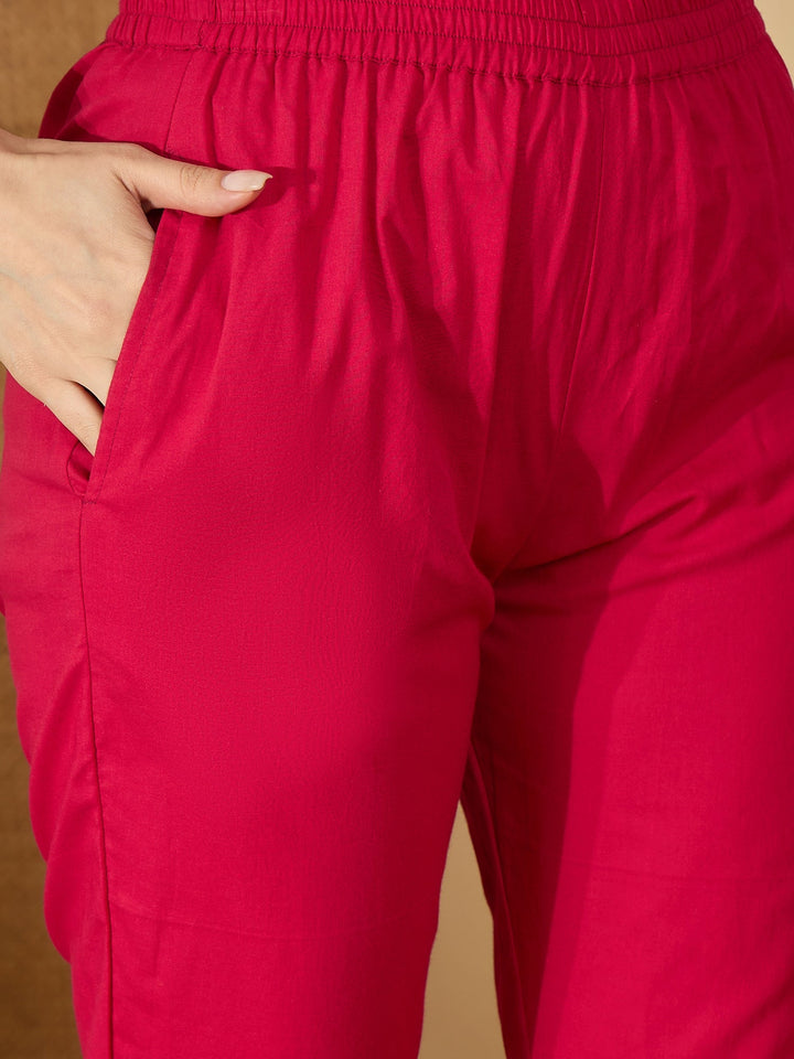 Pink Leheriya Printed & Embroidered Georgette A-Line Kurta Pant Set