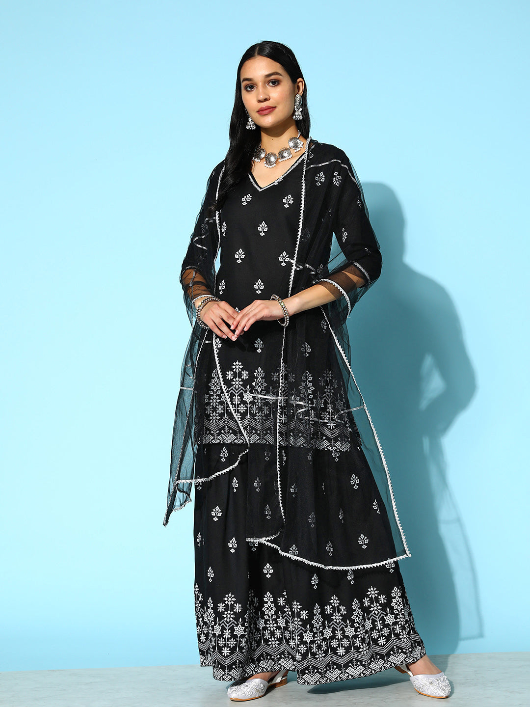 Black-Rayon-Printed-3-Piece-Sharara-Set