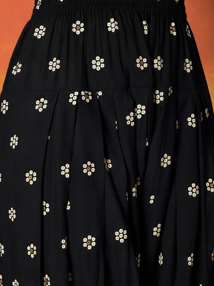 Black Floral Printed Rayon Straight Kurti Farshi Salwar Dupatta Set