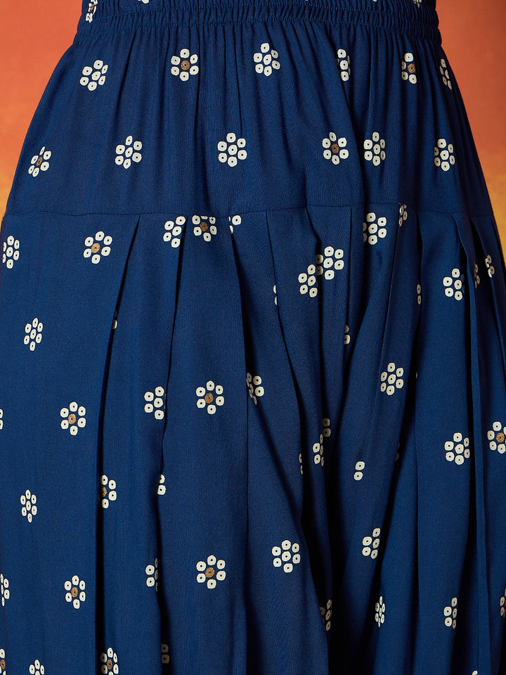Blue Floral Printed Rayon Straight Kurti Farshi Salwar Dupatta Set