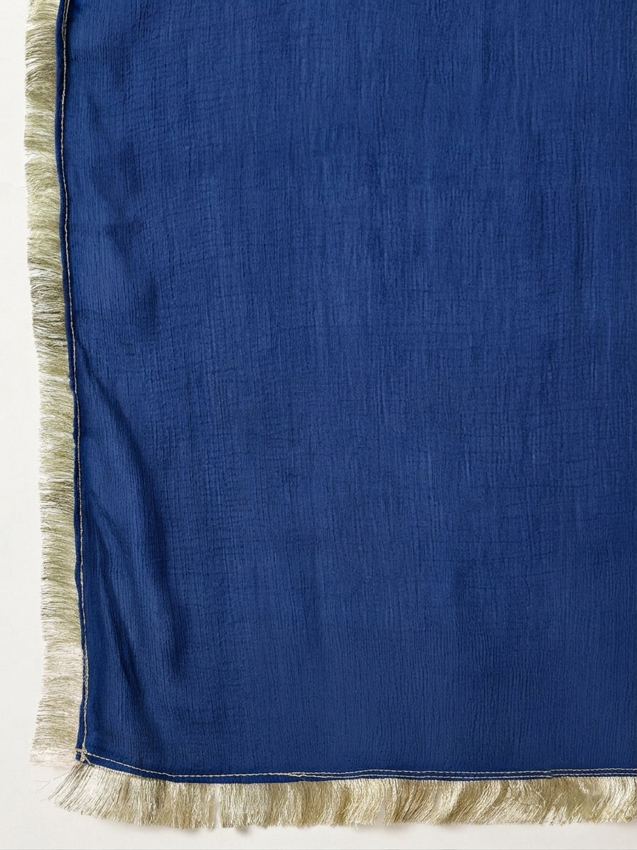 Blue Gold Printed Rayon A-Line Kurti Farshi Salwar With Dupatta