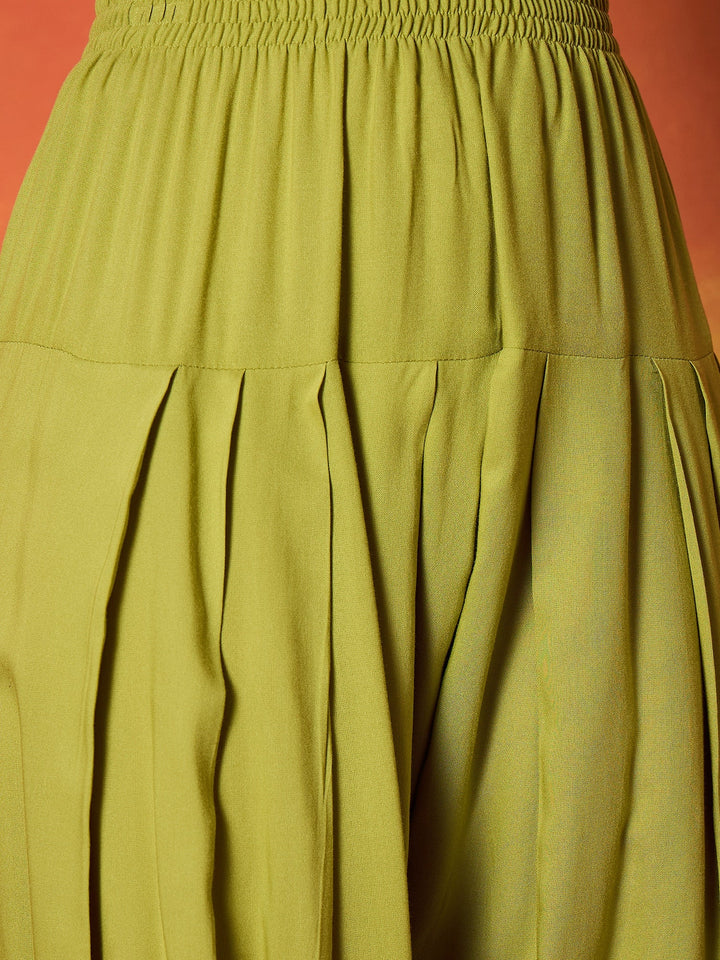 Green Chikankari Rayon A-Line Kurti Farshi Salwar With Dupatta Set