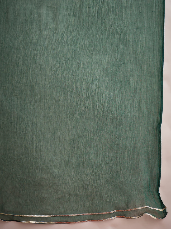Green Bandhej Printed & Embroidered Rayon Straight Short Kurti Farshi Salwar Dupatta Set