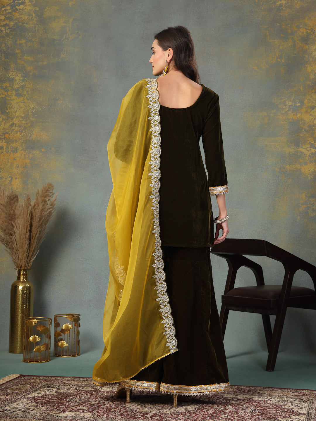 Green-Velvet-Embroidered-Straight-Sharara-Set